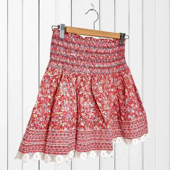 NWT Poupette St. Barth Galia Skirt Pink Pacquerette Smocked Floral 100% Cotton S - Picture 7 of 7